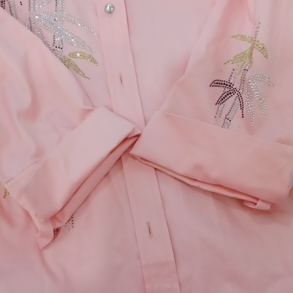 Christine Alexander Crystalli Long Pink Shirt Sz L, palm embellishments - Picture 5 of 6